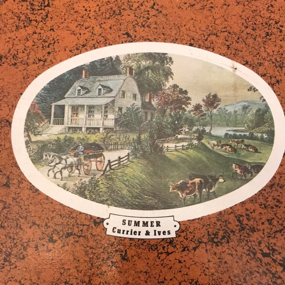 Vintage Warm-o-tray warming pad hot plate Currier and Ives nice graphics works - Picture 2 of 6